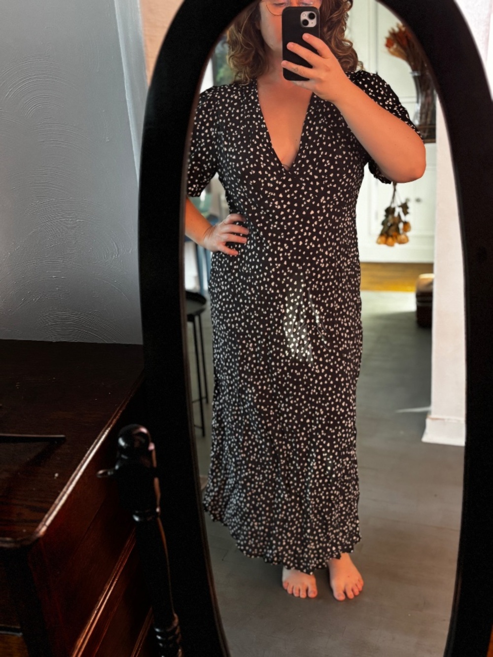 Black dress with white hearts